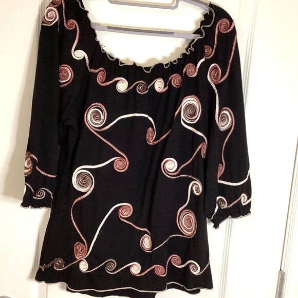 Lauren Michelle Women's Black Embroidery Top Blouse Off-The-Shoulder 3/4 Sleeve - Picture 4 of 6